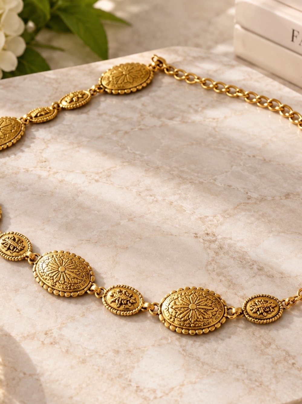 White House Black Market gold-tone statement chain belt featuring large open rec